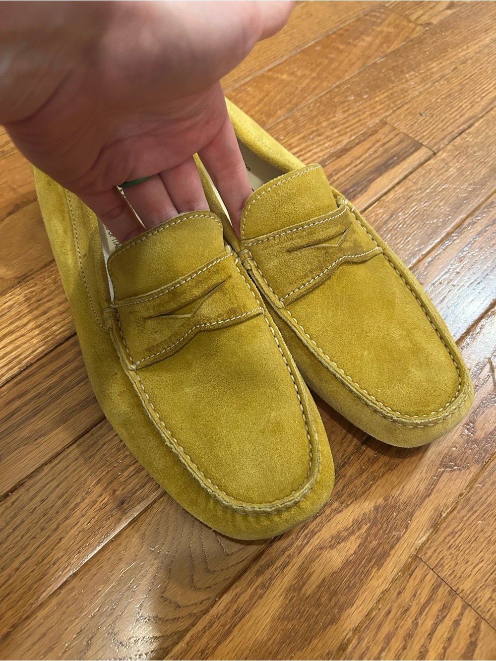 Donald J Pliner Dacio Men’s 10.5 Suede Driving Loafers Mustard Yellow Italy